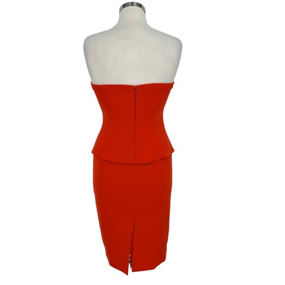 Jay Godfrey Tama Strapless Red-Orange Peplum Dress Size 4 - Picture 7 of 10
